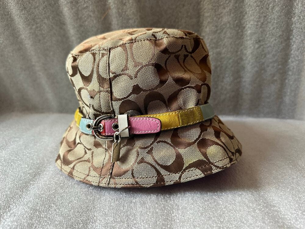 Coach Y2K Signature C Bucket Hat Khaki Patchwork Belt Pink S/D Spring 2004 Rare